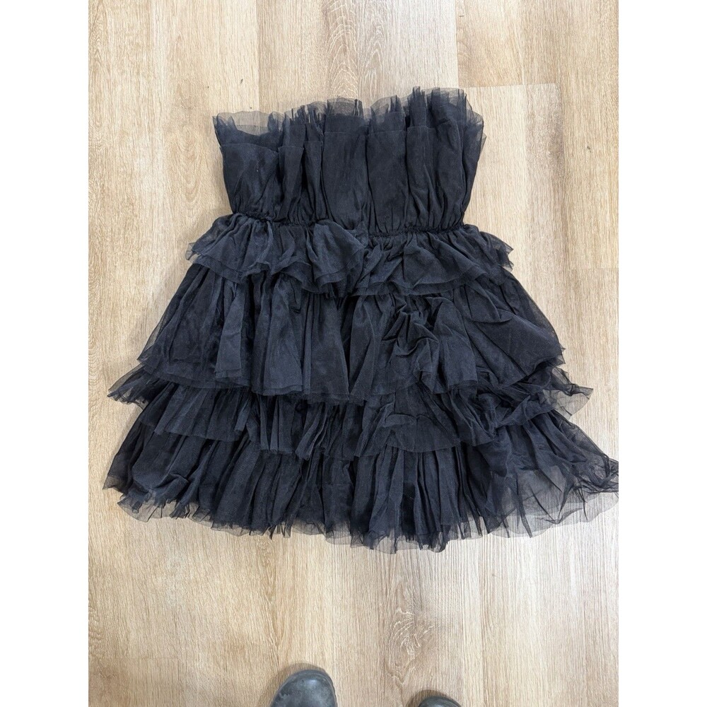 Altar’s State Black Tulle Tierd Mini Dress Homecoming Medium Cocktail Strapless